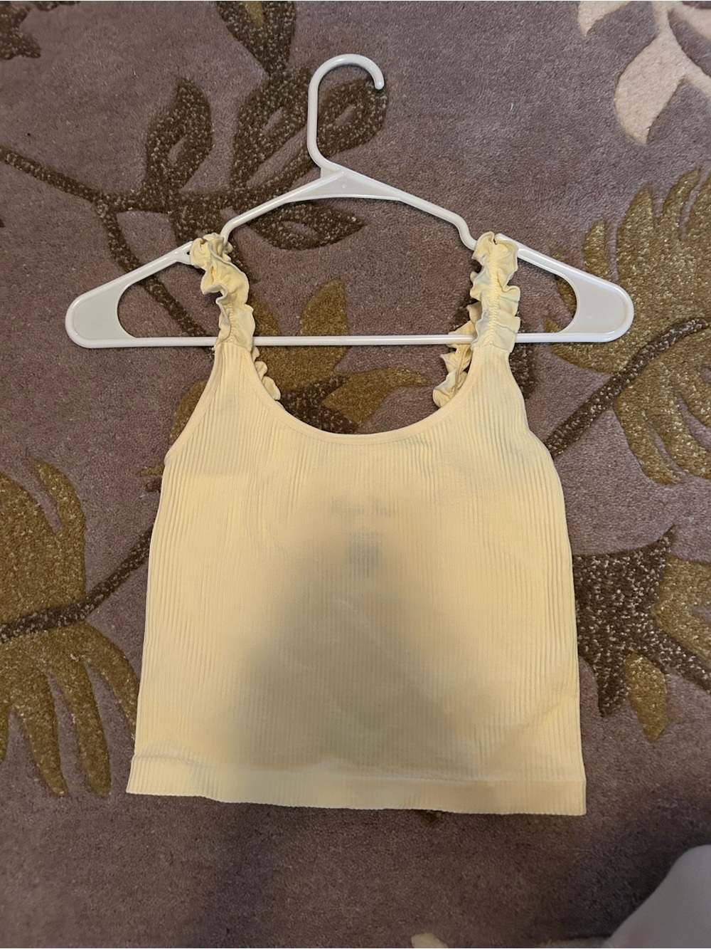 Hippie Rose Ruffled Strap Ribbed Crop Top - Light Yellow